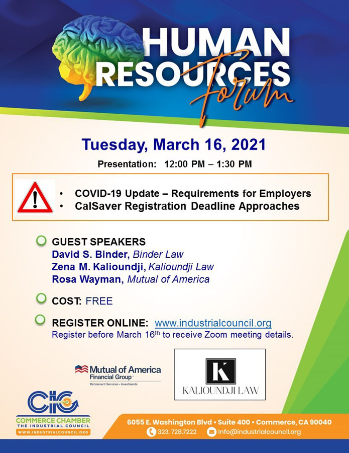 Featured image for “2021 Commerce Business Council HR Forum: COVID- 19 Employer Update (Commerce, California)”